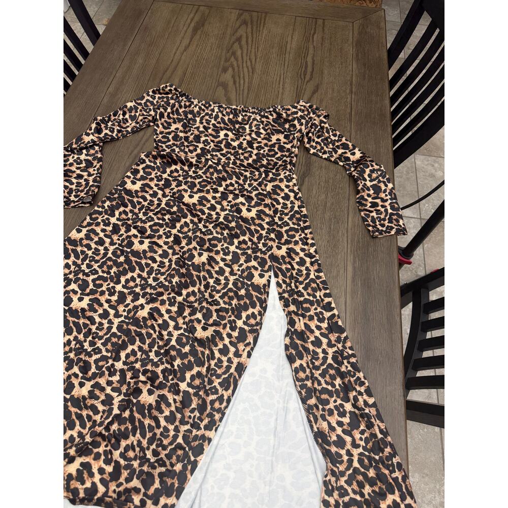 NWOT Leopard Print Off Shoulder Maxi Dress L - Picture 6 of 6